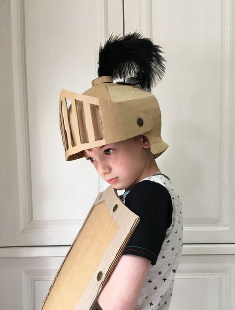 DIY Cardboard Costumes | Zygote Brown Designs | Page 2 of 4 Costume Chevalier, Frankenstein Costume, Snowman Costume, Cardboard Costume, Carton Diy, Dinosaur Head, Knight Costume, Knights Helmet, Viking Helmet