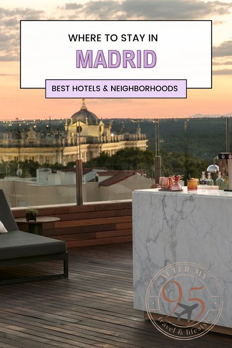 A rooftop with a view of the Royal Palace in Madrid, Spain Where To Stay In Madrid, Madrid Guide, Madrid Hotels, 9 To 5, Madrid Spain, Travel Lifestyle, Plan Your Trip, Best Hotels, Travel Guide