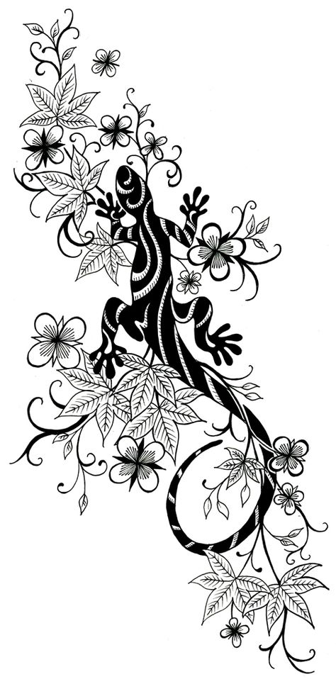 Lizard With Flowers Tattoo, Lizard And Flower Tattoo, Camilian Lizard Drawing, Gecko Tattoo For Women, Lizard Silhouette, Lizard Tattoo Design, Lines Embroidery, Lizard Drawing, Gecko Tattoo