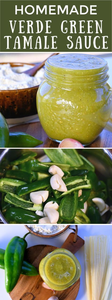 Homemade Green Tamale Sauce is a mild yet tangy sauce, perfect for chicken tamales. It’s easy to make using Anaheim chiles, jalapeno chiles and roasted tomatillos. Chicken Tamales With Green Sauce, Sauce For Chicken Tamales, Green Chili Chicken Tamales, Green Chile Chicken Tamales Recipe, Green Pork Tamales Recipe Authentic, Green Sauce For Tamales, Green Chile Chicken Tamales, Green Chili Chicken Tamales Recipes, Green Tamale Sauce