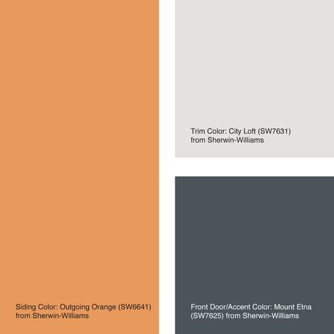 Exterior Color of the Week: 5 Ways to Make Orange Work for You Exterior Orange House Colors, Orange Siding House, Orange House Exterior Paint Colours, Orange Stone House Exterior, Orange Front Door Grey House, Orange Roof House Colors, Orange Exterior House Colors, Orange Roof House, Orange Houses