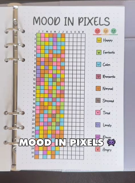 Mood In Pixels, Pixel Tracker, Journal 2025, Bullet Journal Mental Health, Agenda Design, Bullet Journal Work, Year In Pixels, Bullet Journal Ideas Templates, Bullet Journal Mood Tracker Ideas