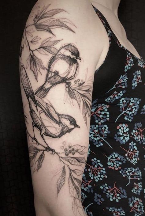 Partial Sleeve Tattoo, Western Tattoos Ideas, Tropisches Tattoo, Bird Tattoo Sleeves, Sleeve Tattoo Designs, Bird Tattoos For Women, Vogel Tattoo, Sparrow Tattoo, Western Tattoos