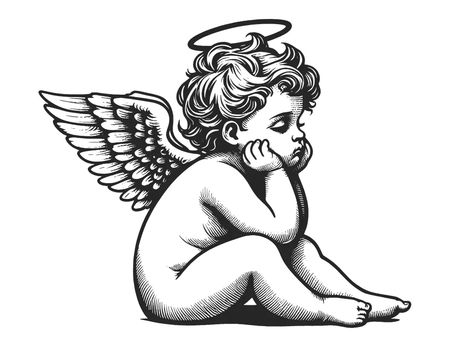 Butterfly Tattoos Stencil, Best Tattoo Stencils, Back Angel Wings Tattoo, Cherub Tattoo Traditional, Wings Tattoo Men, Winged Tattoo, Angels Tattoo Designs, Tattoos Stencils Outline, Cherub Drawing