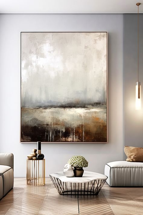 Original handmade acrylic painting of neutral abstract landscape with textured beige, gray, and earthy tones creating a serene atmosphere Neutral Landscape Painting, Neutral Landscape, Large Framed Art, Scenery Paintings, Soyut Sanat Tabloları, Landscape Paintings Acrylic, Natural Art, Soft Beige, Abstract Canvas Painting