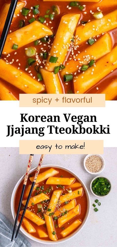 Featuring chewy rice cakes cooked in a sweet and spicy chili sauce, this vegan tteokbokki is seriously addictive! It is easy to make, customizable, and ready in 30 minutes. Vegan Tteokbokki, Sweet And Spicy Chili, Foreign Recipes, Spicy Chili Sauce, Korean Vegan, Refreshing Summer Recipes, Korean Rice Cake, Vegan Asian Recipes, Rice Cake Recipes