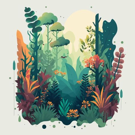 Nature Mountain Forest Jungle Landscape Background in Vector Flat Color Jungle Design Illustration, 2d Landscape Illustration, Illustration And Graphic Design, Wetlands Illustration, Jungle Illustration Background, Jungle Art Painting, Forest Background Illustration, Nature Background Illustration, Illustration Art Nature