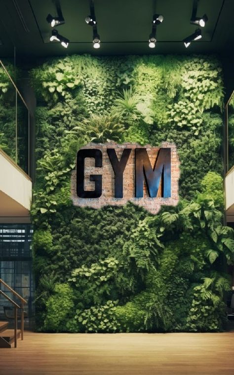 Nature Gym Design, Plant Wall In Office, Beautiful Gym Interior, Gym With Plants, Gym Changing Room Design, Gym Business Ideas, Women Only Gym Design, Gym Cafe Design, Equinox Gym Aesthetic