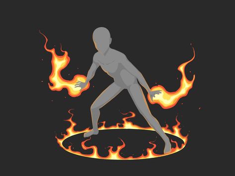 Elemental Poses Reference, Drawing Poses Powers, Fire Powers Pose Reference, Oc With Fire Powers, Fire Poses Drawing, Fire Anime Drawing, Anime Fire Drawing, Anime Effects Drawing, Fire Magic Reference