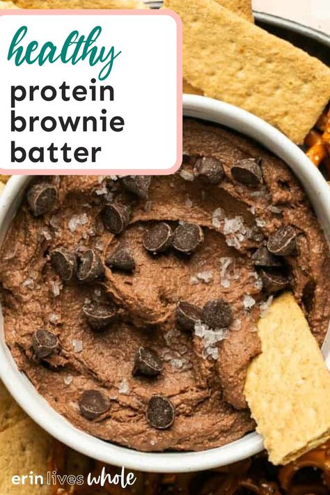 Brownie batter lovers, this one is for you! Healthy Protein Brownie Batter is made with a set of ingredients perfect for enjoying without baking. Dip your favorite snacks like graham crackers and pretzels into the batter for the ultimate brownie treat! Protein Powder Brownie Batter, Protein Powder Balls, Healthy Brownie Batter, Protein Brownie Batter, Edible Brownie Batter, High Protein Dessert, Easy Bars, Healthy Gingerbread Cookies, Protein Brownie