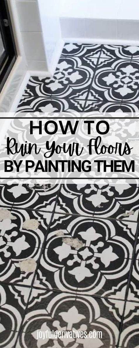 Painted tile floors are so beautiful, and you can DIY them yourself. But it might not be a good idea! You can ruin your DIY painted floors with a simple mistake. Read on to see how I ruined my… Diy Painted Tile Floor, Paint Floor Tiles, Painted Tile Floors, Painted Kitchen Floors, Painting Laminate Floors, Painting Ceramic Tile Floor, Stenciled Tile Floor, Painting Linoleum Floors, Painted Bathroom Floors