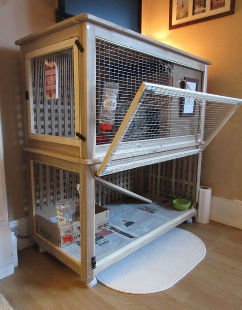 I made a 2-level rabbit cage from the IKEA HOL storage boxes. Bunny loves it. Rabbit Enclosures, Tapsi Hapsi, Bunny Houses, Kandang Hamster, Diy Bunny Cage, Rabbit Hutch Plans, Diy Rabbit Cage, Rabbit Hutch Indoor, Indoor Rabbit Cage