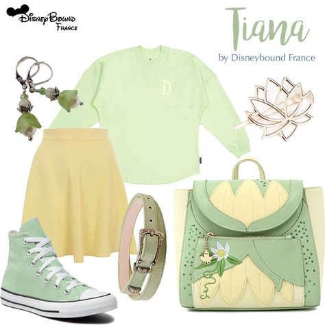 Disneybound Outfits Minnie Mouse, Tiana Inspired Outfits Casual, Disney Bounding Tiana, Princess Tiana Outfit Ideas Casual, Tiana Bounding, Princess And The Frog Disneybound, Princess Tiana Disneybound, Princess Tiana Inspired Outfits, Tiana Outfit Ideas