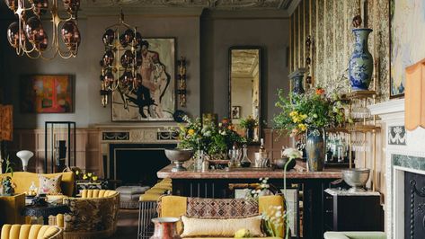 First in: Estelle Manor, Oxfordshire | CN Traveller Chic Maximalism, Roman Williams, Manor Estate, Woodland Cottage, Roman And Williams, Cotswolds England, Woodland House, Opulent Interiors, Eclectic Living