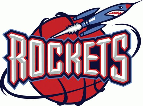 Houston Rockets Primary Logo (1996) - 'Rockets' on red basketball with a Rocket orbiting around it. Houston Rockets Logo, Rockets Basketball, Rockets Logo, Change Logo, Famous Logos, Nba Logo, Nba Stars, Oklahoma City Thunder, National Basketball Association