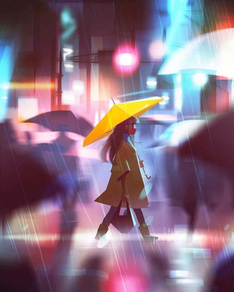 Digital Art by Jenny Yu Art Of Animation Disney World, Disney Art Of Animation, Art Of Animation Resort, Rainy Street, Disney World Pictures, Rain Art, Graphisches Design, Tumblr Art, Walking In The Rain