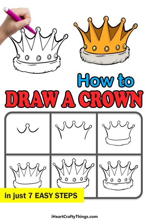 Crown Step By Step Drawing, Graffiti Art Drawing Easy Step By Step, How To Draw A Crown Step By Step, Crown Drawing King, Easy Crown Drawing Step By Step, Graffiti Art Drawings, Crown Drawing, Drawing Tutorials For Beginners, Drawing Tutorials For Kids