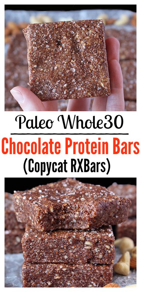 Paleo Chocolate Protein Bars (copycat RXBars) - Real Food with Jessica Paleo Protein Bars, Weight Watcher Desserts, Chocolate Protein Bars, Keto Guide, Paleo Protein, Satisfying Eats, Healthy Protein Snacks, Low Carb Dessert, Paleo Chocolate