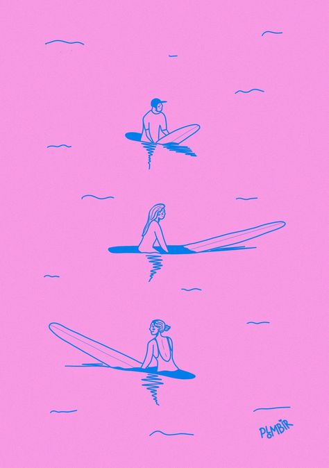 Surfers on the lineup waiting for a wave. Surfers Aesthetic, Retro Surf Aesthetic, Surf Board Sketch, Surf Illustration Art, Minimalist Surf Art, Beach Graphic Design Illustration, Surfing Branding, Surf Wave Illustration, Surfer Illustration