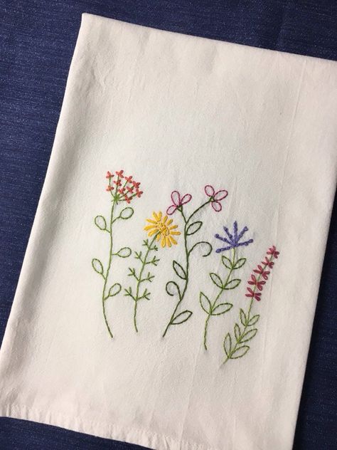 Wildflowers Tea Towel hand embroidered wildflowers flour sack towel kitchen Grandmother Gift Flowers dish towel Gardener Gift Hexagon Embroidery, Dish Towel Embroidery, Towel Embroidery Designs, Tea Towels Embroidery, Hand Embroidery Patterns Free, Towel Embroidery, Hand Embroidery Patterns Flowers, Hand Embroidery Projects, Embroidery Patterns Vintage