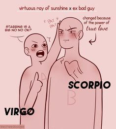 Scorpio X Virgo Art, Virgo And Scorpio Couple, Scorpio X Virgo Ship, Virgo X Capricorn Fanart, Virgo Ships, Virgo X Scorpio, Zodiac Sign List, Ship Dynamics, Zodiac Signs Pictures