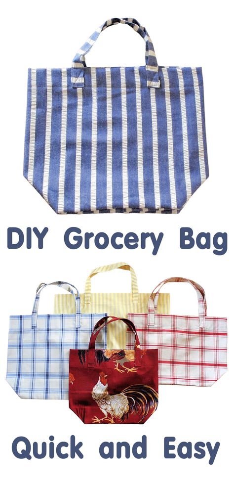 Reusable Shopping Bag Tutorial Diy Market Bag, Diy Grocery Bags Free Pattern, Patchwork Skirt Diy, Grocery Bag Diy, Shopping Bag Tutorial, Diy Reusable Grocery Bags, Diy Grocery Bags, Easy Tote Bag, Fabric Basket Tutorial