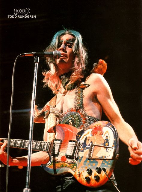 Todd Rundgren with guitar designed by the fool Todd Rundgren, Kesha, Bass Player, Guitar Design, Teenage Years, Cool Guitar, Guitar Player, Guitarist, Rock Music