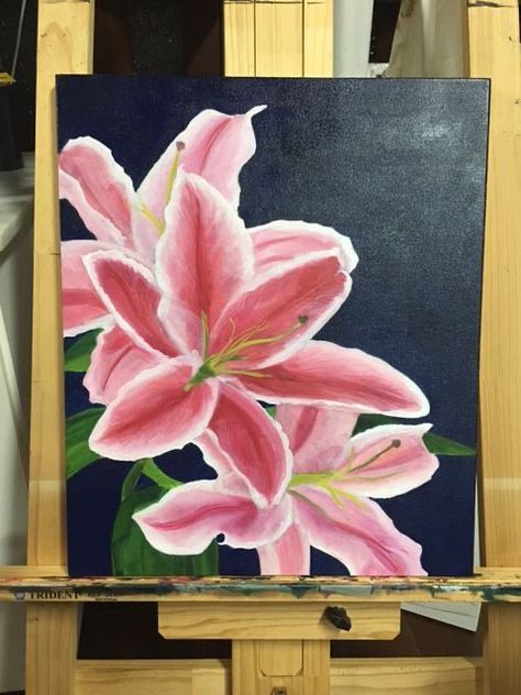 Lilly Painting, Lily Flower Painting, Lily Paintings, Watercolor Lily, Flower Acrylic, Lily Painting, Canvas Painting Designs, Art Painting Gallery, Cute Paintings