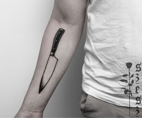 Chef Knife Tattoo, Culinary Tattoos, 8 Tattoo, Chef Tattoo, Graphic Tattoo, Best Chefs Knife, Knife Tattoo, Kunst Tattoos, Tattoo Inspiration Men