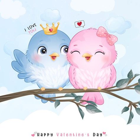 Cute doodle birds for valentine's day | Premium Vector #Freepik #vector Love Birds Drawing, Doodle Birds, Doodles Bonitos, Love Birds Painting, Wedding Logo Monogram, Cute Doodle, Baby Motiv, Heart Hands Drawing, Heart Card