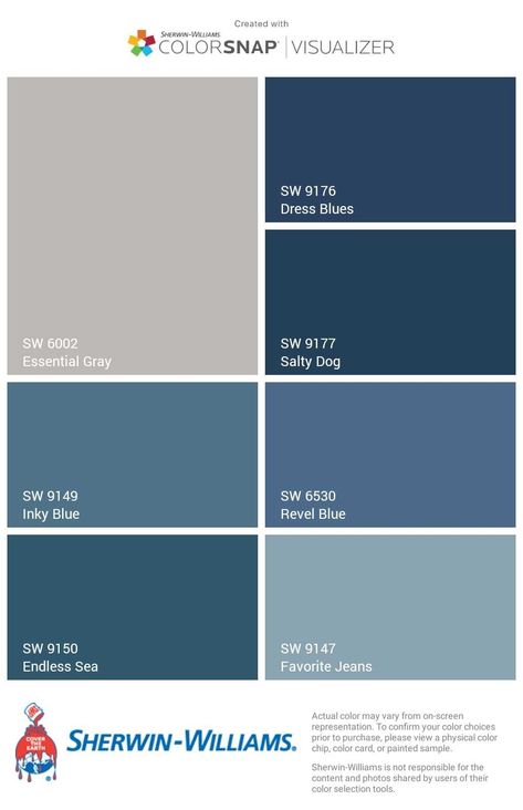 Pool Blue Paint Color, Wall Colors With Blue Cabinets, Sw Salty Dog Coordinating Colors, Colors That Go With Indigo Blue, Blue House Paint Colors, Wherein Williams Blue, Blue Colors Sherwin Williams, Sherman Williams Blues, Leisure Blue Sherwin Williams