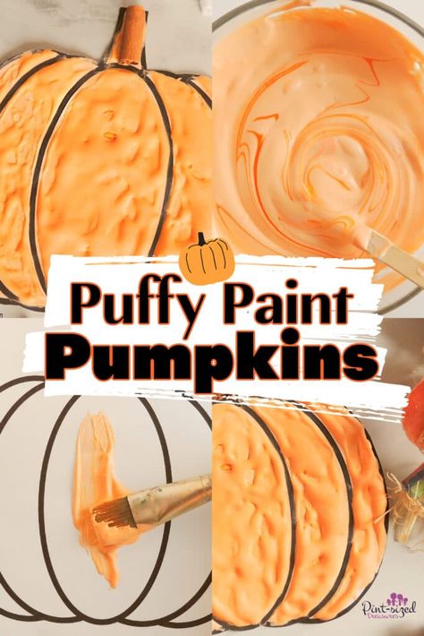 Best Paint For Pumpkins, Puffy Paint Crafts, Homemade Puffy Paint, Paint Pumpkin, Paint Pumpkins, Fall Activities For Toddlers, Halloween Pumpkin Crafts, Paint Recipe, October Crafts