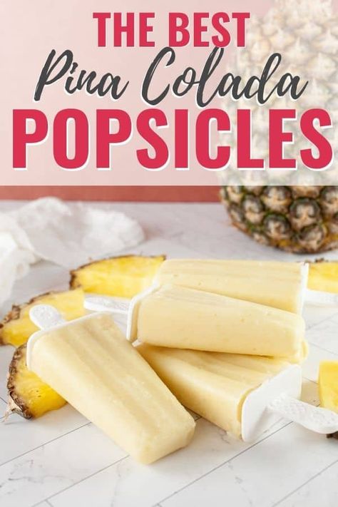 Pina Colada Popsicles are the perfect, cool, refreshing tropical explosion we need to cool us off on a hot summer day. Plus, we can make an adult version with rum to make these treats even more enticing. Pina Colada Popsicles, Breakfest Ideas, Homemade Pina Colada, Pineapple Popsicles, Boozy Popsicles, No Bake Summer Desserts, Pina Colada Recipe, Summer Popsicles, Summer Board