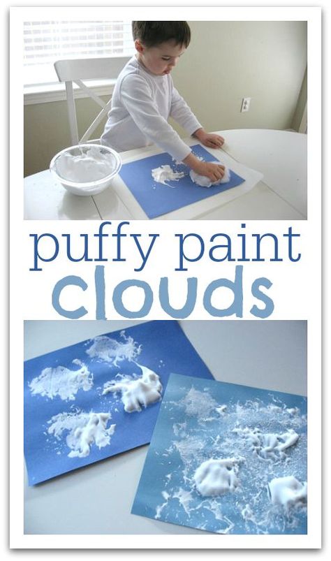 Puffy Paint Clouds                                                                                                                                                     More Weather Lesson Plans, Weather Activities Preschool, April Preschool, Cloud Activities, Weather Lessons, Preschool Weather, Weather Art, Weather Crafts, Weather Theme