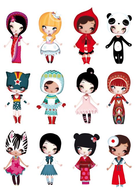 Retro Characters Illustrations, Doll Illustration, Cartoon Doll Images, Blythe Illustration, Blythe Doll Illustration, Cat Children's Book Illustration, Art Mignon, Kokeshi Dolls, Art Et Illustration