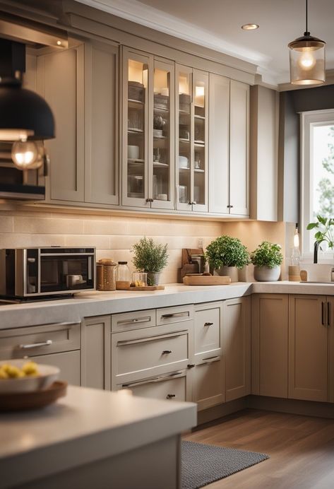 Beige Kitchens: Creating Warm and Inviting Spaces Cream Colored House Interior, Beige Painted Kitchen Cabinets, Kitchen Cream Cabinets, Warm Tone Kitchen, Warm Toned Kitchen, Warm Kitchen Design, Warm Kitchen Ideas, Beige Kitchens, Greige Kitchen Cabinets