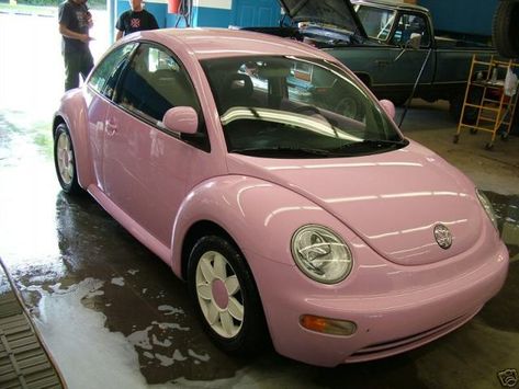 Pink Beetle Car Aesthetic, Pink Vw Beetle Aesthetic, Beetle Car With Daisy Rims, Pastel Beetle Car, Pink Beatles Car, Light Pink Volkswagen Beetle, Aesthetic Beetle Car, Pink Buggy Car, Floral Car Interior