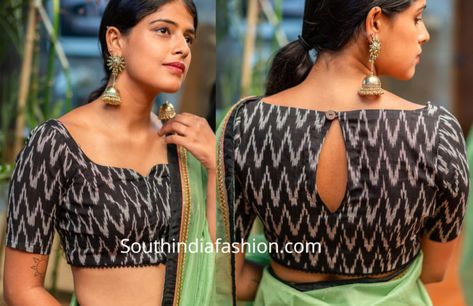 Kalamkari Blouse Designs, Ikat Blouse Designs, Neck Patterns, Ikat Blouse, House Of Blouse, Kalamkari Blouse, Boat Neck Blouse Design, Cotton Saree Blouse Designs, Cotton Blouse Design