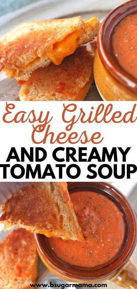 Tomato Bisque Soup And Grilled Cheese, Tomato Soup For Grilled Cheese, Homemade Grilled Cheese And Tomato Soup, Soup And Grilled Cheese Dinners, Grilled Cheese Sandwich And Tomato Soup, Grilled Cheese And Soup Ideas, Tomato Soup And Grilled Cheese Recipe, Tomato Soup With Cream Cheese, Teacher Meals