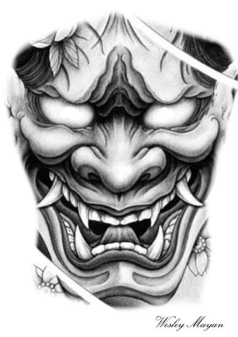 Half Sleeve Tattoo Ideas Men, Japanese Mask Back Tattoo, Hanya Mask Back Tattoo, Hanya Back Tattoo, Oni Mask Back Tattoo, Oni Mask Hand Tattoo, Japanese Hannya Mask Tattoo Design, Oni Tattoo Design, Hanya Mask Tattoo Design