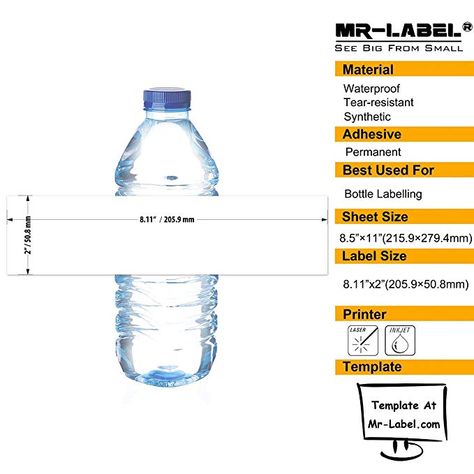 Mr-Label 8.11"×2" Waterproof Matte White Water Bottle Labels - for Inkjet/Laser Printer - Self-Adhesive Wraparound - for Wedding|Baby Shower|Corporate Event (50 Sheets Total 250 Labels) : Gateway Sports Drink Bottle, Water Bottle Labels Baby Shower, White Water Bottle, Printable Water Bottle Labels, Bottle Labels Printable, Water Bottle Labels Template, Printed Water Bottles, Diy Water Bottle, Party Boxes