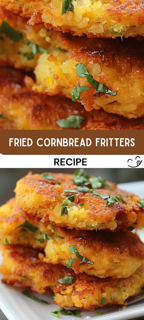 Fried Cornbread Fritters Cornbread Fried Chicken, Fried Cornbread Hoecakes, Cornbread With Real Corn, Fun Cornbread Recipes, Cornmeal Fritters Recipe, Easy Fritters Recipe, Bisquick Corn Fritters, Cornbread Fritters Fried, Corn Fritters Air Fryer