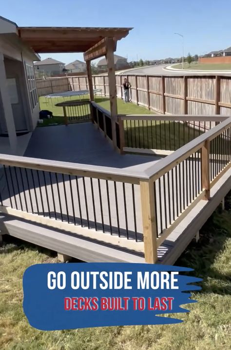 Texas living means more time outdoors. With Texas Deck Pros, you can get a Trex deck and pergola built to last. 

Serving San Antonio and the surrounding area. Deck designs, building, and Trex Installers.
#deckdesigns #backyardideas Trex Toasted Sand Decking, How To Install Trex Decking, Trex Island Mist Deck, Biscayne Trex Deck, Trex Deck Biscayne, Concrete Outdoor Kitchen, Deck Repair, Deck Installation, Railings Outdoor