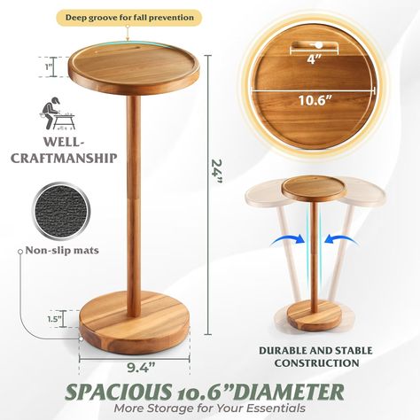 Amazon.com: BLUEWEST Pedestal Side Table, 10.6''x24'' Acacia Weighted Base Drink Table, Small Round Side Table for Small Spaces with Phone Holder and Charging Port Hole, Martini and Cocktail Pedestal End Table : Home & Kitchen Small Round Side Table, Pedestal End Table, Pedestal Side Table, Table For Small Space, Table Small, Drink Table, Round Side Table, Pedestal Table, End Table