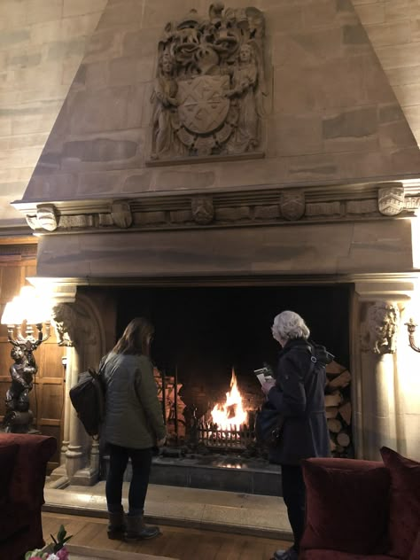 The massive and gorgeous fireplace in the Waterford Castle. Giant Stone Fireplace, Massive Fireplace Ideas, Grand Fireplace Ideas, Best Fireplace Design, Giant Fireplace, Chateau Fireplace, Oversized Fireplace, Medieval Fireplace, Massive Fireplace