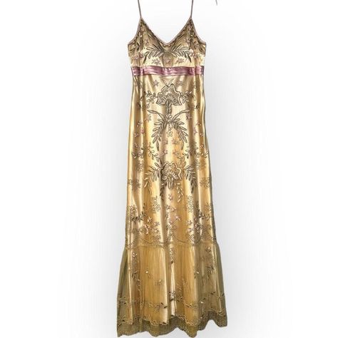 Sue Wong Nocturne beaded/embroidered vintage... - Depop Sue Wong, Champagne Dress, Vintage Champagne, Dress Woman, Silk Slip Dress, Silk Slip, Pink Champagne, Dress Picture, Embroidered Dress