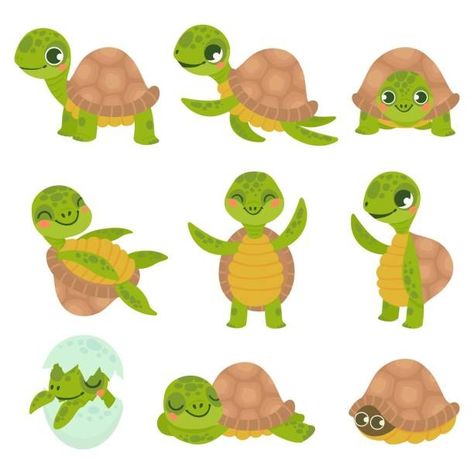 Turtle Drawing Realistic, Cute Turtle Cartoon, Cute Turtle Drawings, Turtle Cartoon, Beach Cartoon, Turtle Images, Cute Tortoise, Happy Turtle, Cartoon Turtle