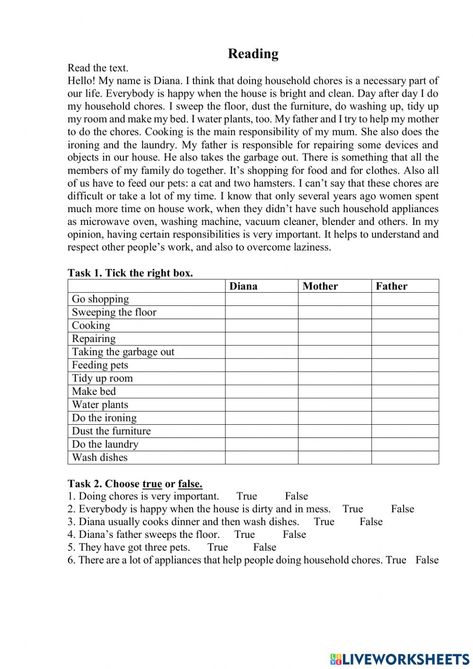 Household chores online worksheet for Grade 7. You can do the exercises online or download the worksheet as pdf. Grade 7 Comprehension Worksheets, 7 Grade Worksheets, Comprehension Exercises Grade 7, Reading Test Worksheet, House Hold Chores Worksheet, Grade 7 English Worksheets, English Worksheet Grade 3, 7th Grade Worksheets Free Printable, Grade 7 Reading Comprehension Worksheets