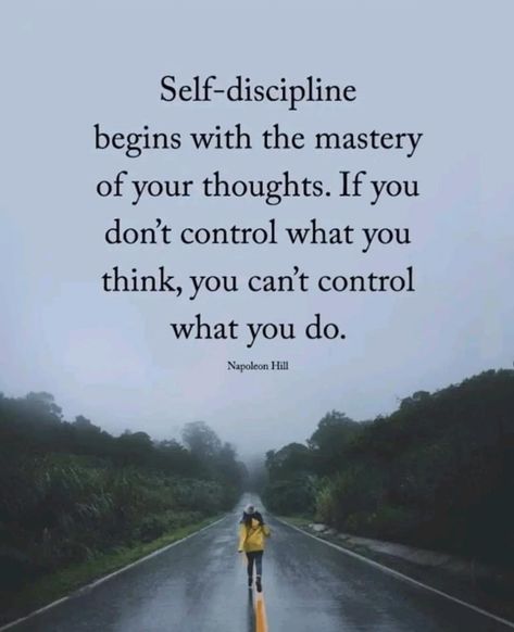 Self-discipline is rooted in the mastery of one’s thoughts, as mental control is foundational to behavioral control. Without regulating your thinking, actions become erratic and undirected, making it impossible to achieve consistent discipline. Mastering your thoughts enables you to make deliberate, purposeful choices, aligning actions with long-term goals and values. Thus, self-discipline is a mental process that manifests in controlled, productive behaviors. #allthemomspiration #quot... Discipline Quotes, Lord Help Me, Napoleon Hill, Negative Self Talk, Self Discipline, Self Talk, Positive Life, Quotable Quotes, Monday Motivation