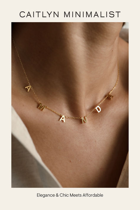 Custom jewelry that allows you to translate your dreams, memories, and sentiments into perfect jewelry. Letter Name Necklace, 14k Gold Initial Necklace, Name Choker, Bracelet Initial, Gold Name Necklace, Initial Necklace Gold, Initial Pendant Necklace, Necklace Diy, Neck Jewellery